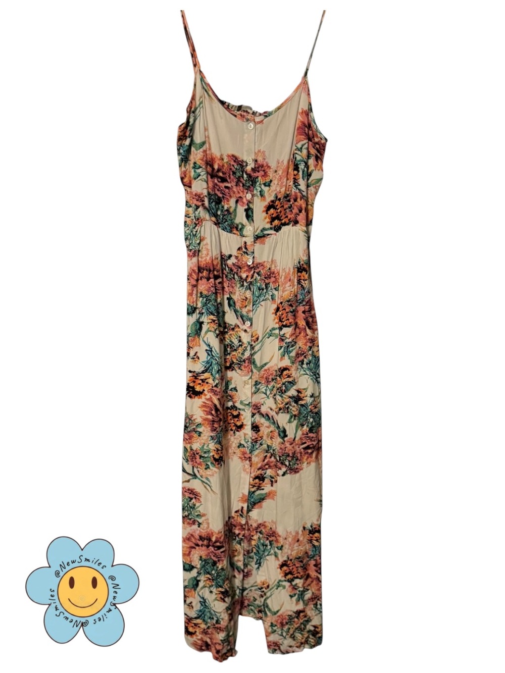 Cotton On ~ Floral Sundress ~ Small Buttons Down Front ~ Pink, Salmon & Green